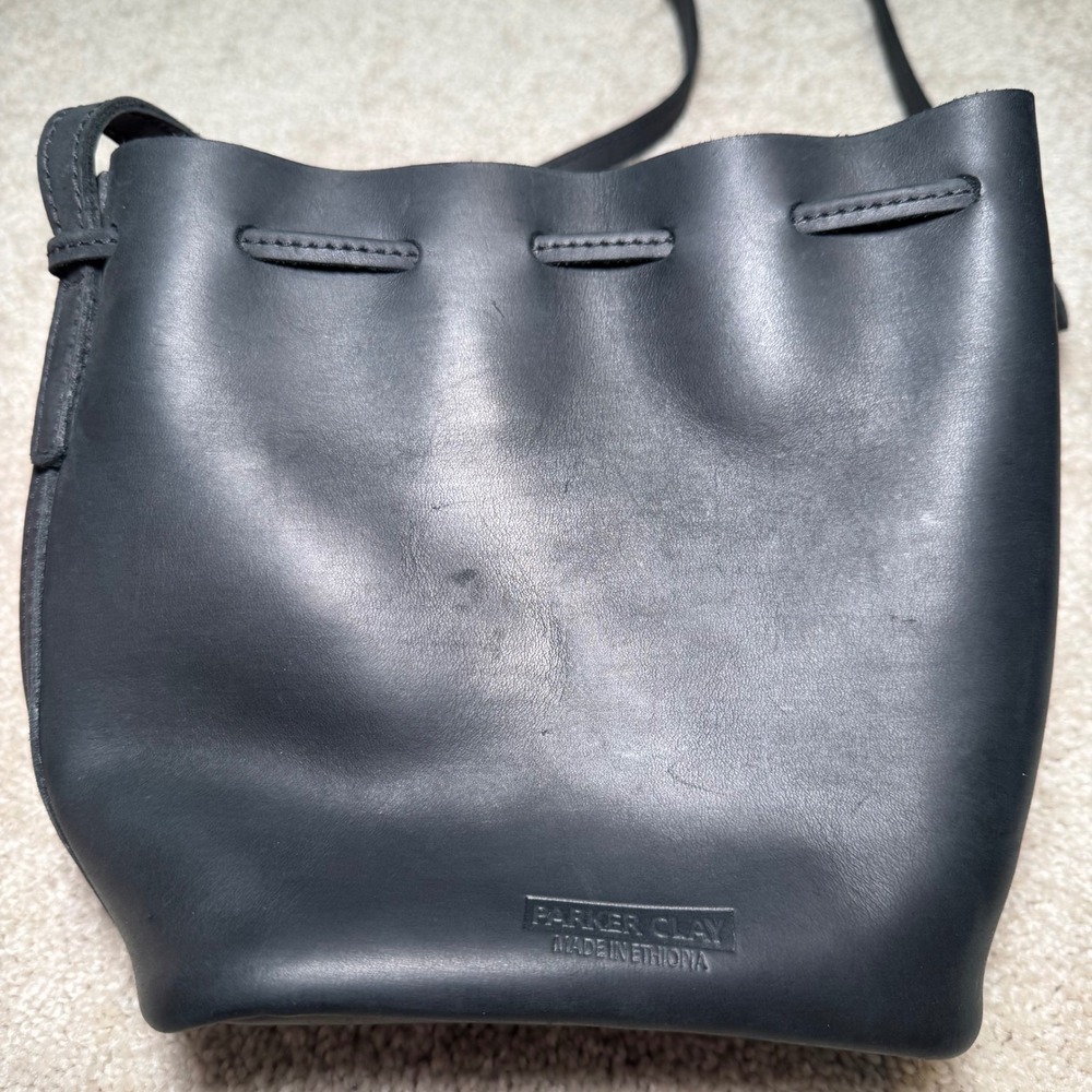 Parker Clay Leather Bucket Bag Black Shoulder Bag Purse